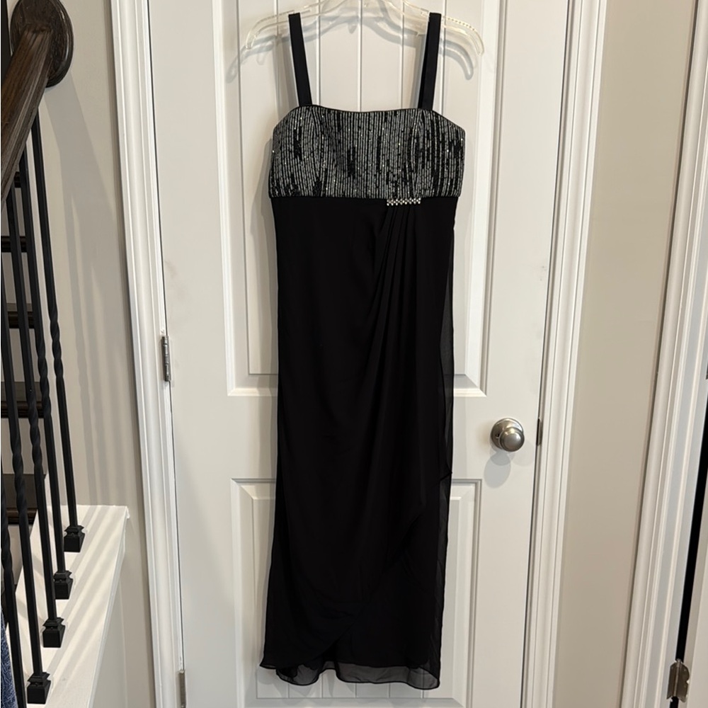 R & M Richards Black and Silver Maxi Dress